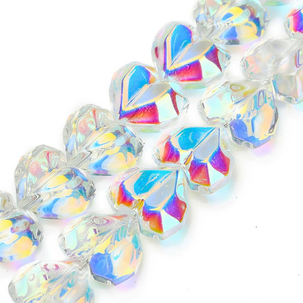 Heart Shape, Faceted, Glass, 15x13mm, Half Plated, Clear AB, One 24in Strand