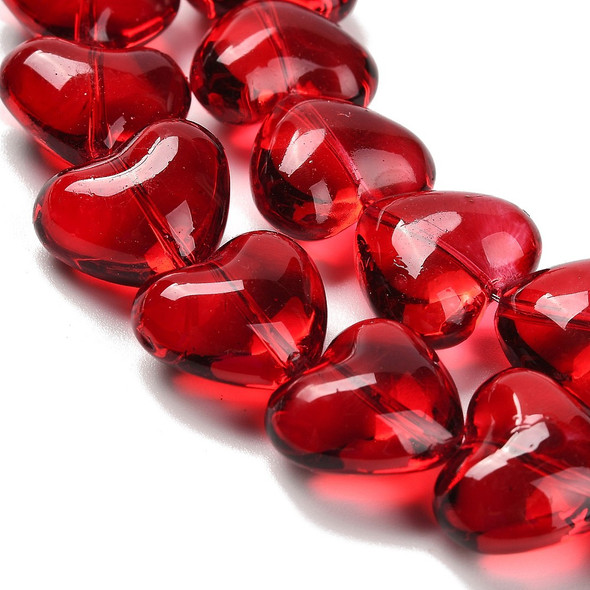 Electroplate Glass, Hearts, 12x15x8mm, Red, One 24" Strand
