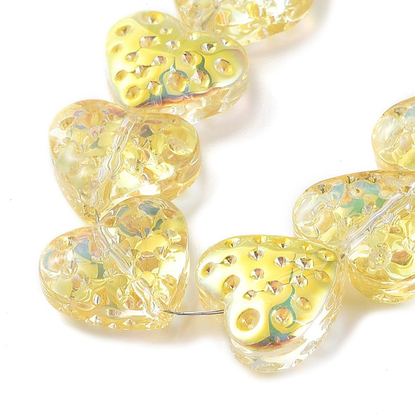 Electroplate Glass, Hearts, 13x15mm, Yellow, One 25" Strand