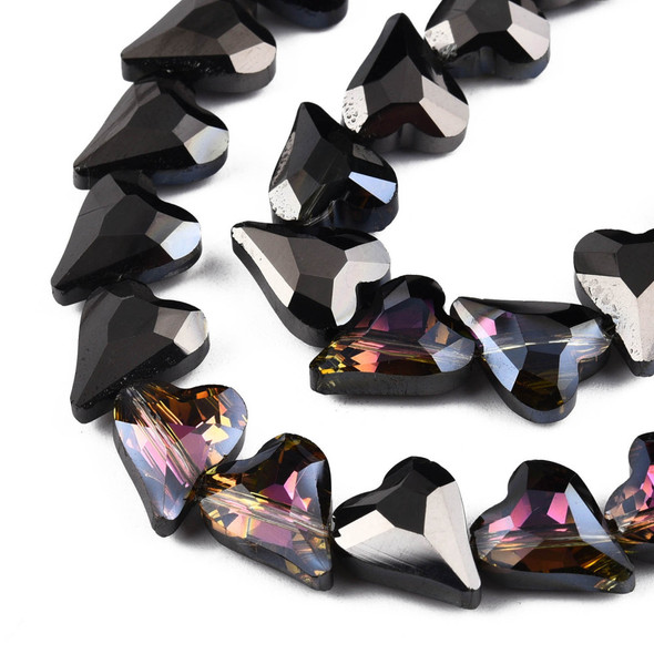 Electroplate Glass Beads, Faceted, Hearts, 12x10mm, Half Plated, Black, 20 PCS
