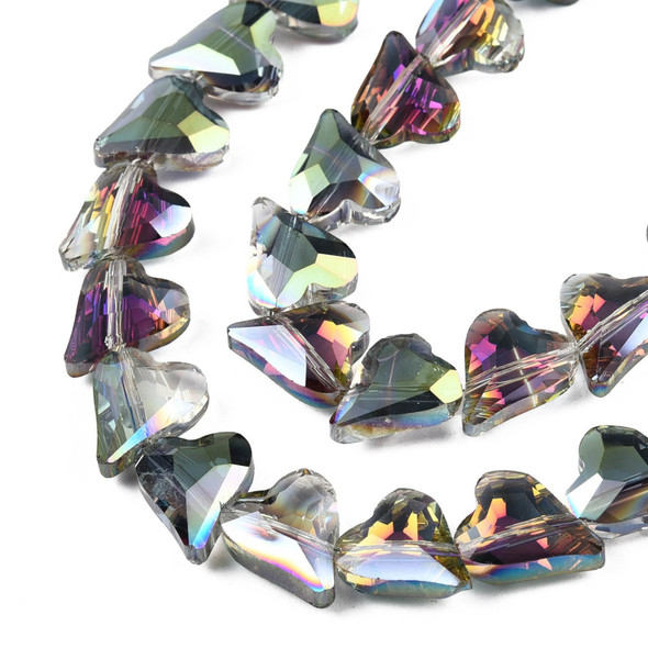 Heart Shape, Faceted, Glass Beads, 12x10mm, Half Plated, Teal, 20 PCS