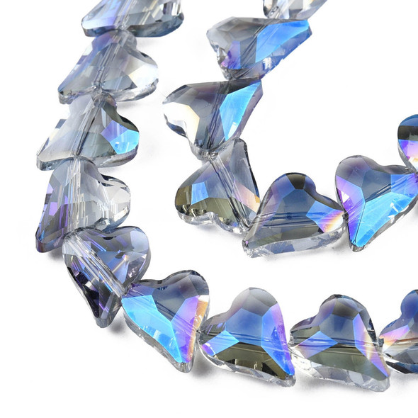 Electroplate Glass Beads, Faceted, Hearts, 12x10mm, Half Plated, Blue, 20 PCS