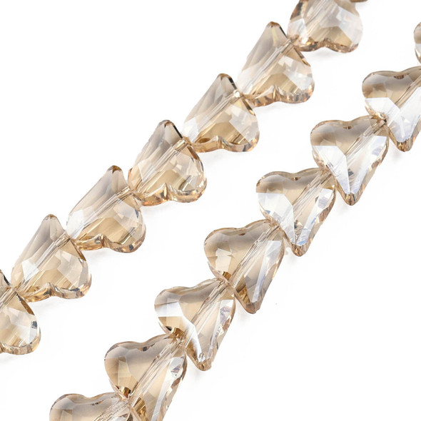 Heart Shape, Faceted, Glass Beads, 12x10mm, Transparent, Smoky Apricot, 20 PCS