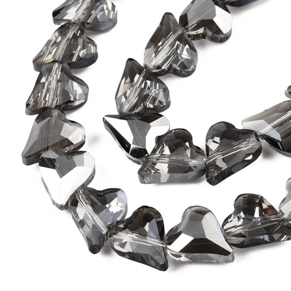 Heart Shape, Faceted, Glass Beads, 12x10mm, Transparent, Smoke Grey, 20 PCS