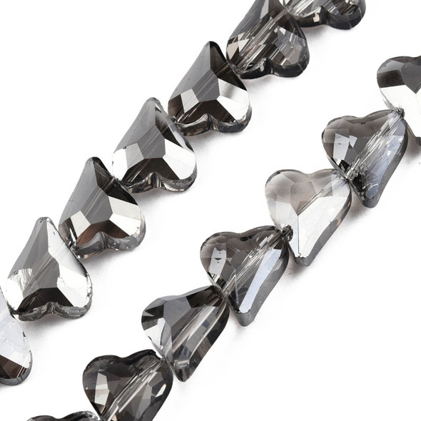 Electroplate Glass Beads, Faceted, Hearts, 12x10mm, Half Plated, Smoke Grey, 20 PCS