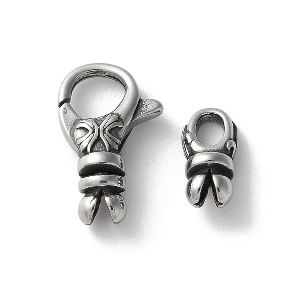 Lobster Claw Clasp, With Bail, 17x11mm, 316 Stainless Steel, 1 Set