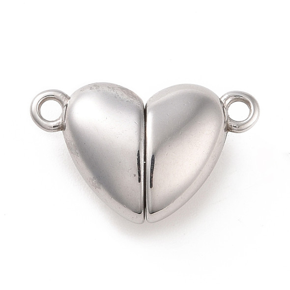 Magnetic Clasp, Heart, 10x17x5mm, Stainless Steel, 1 Set