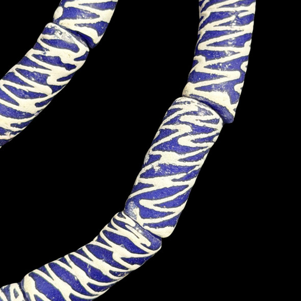 African Glass, Krobo, Blue & White, 32x10mm