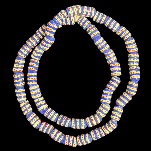 African Glass, Krobo, Blue & White Stripes, 16x11mm