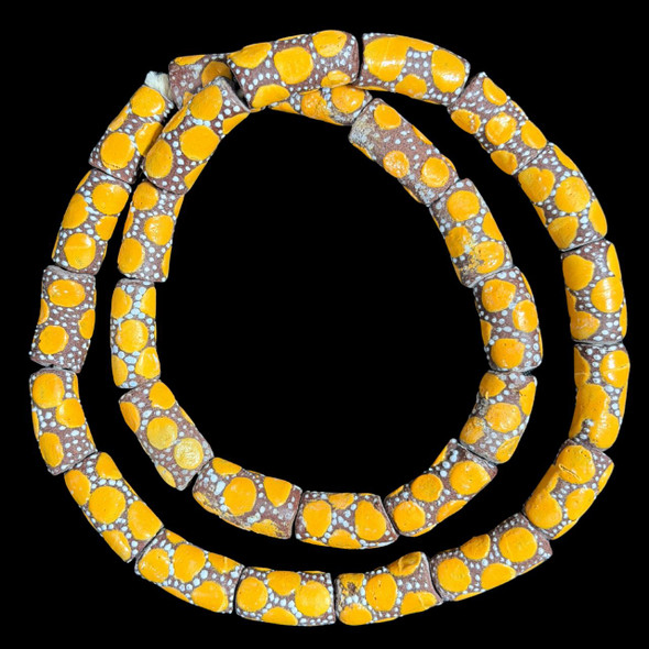 African Glass, Krobo, Brown & Orange Spots, 25x12mm