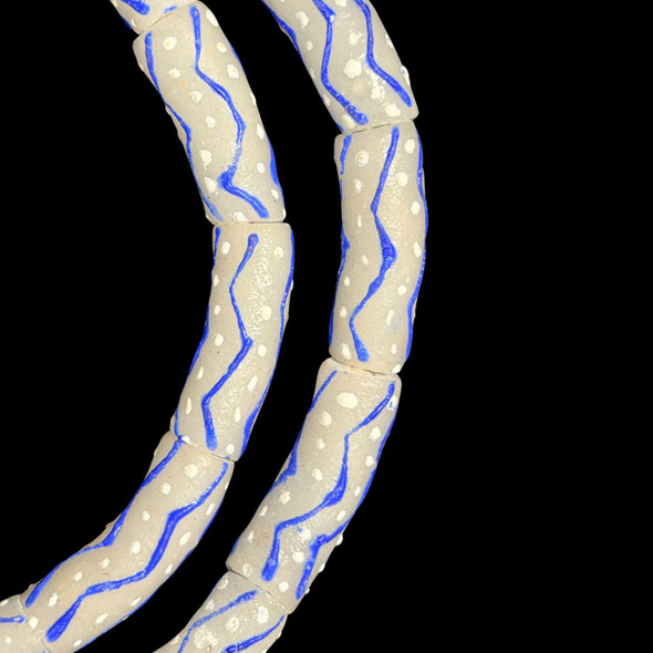 African Glass, Krobo, Blue & White, 32x12mm