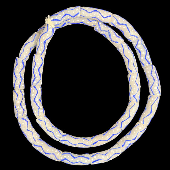 African Glass, Krobo, Blue & White, 32x12mm