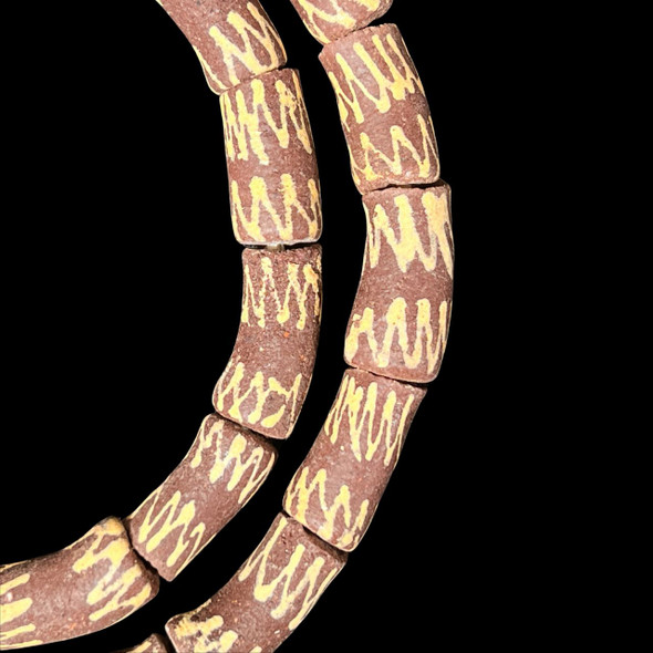 African Glass, Krobo, Brown & Yellow, 28x12mm, 24in Strand