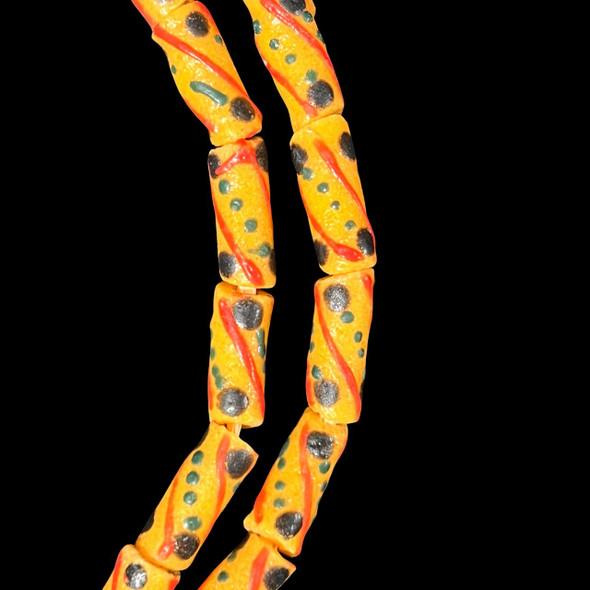 African Glass, Krobo, Orange, Black Spots, 17x7mm, 22in Strand