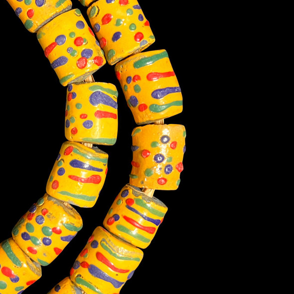 African Glass, Krobo, Yellow & Multicolor, 18x16mm, 24in Strand