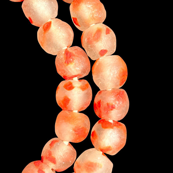 African Glass, Recycled, Clear & Red, 15mm, 20in Strand
