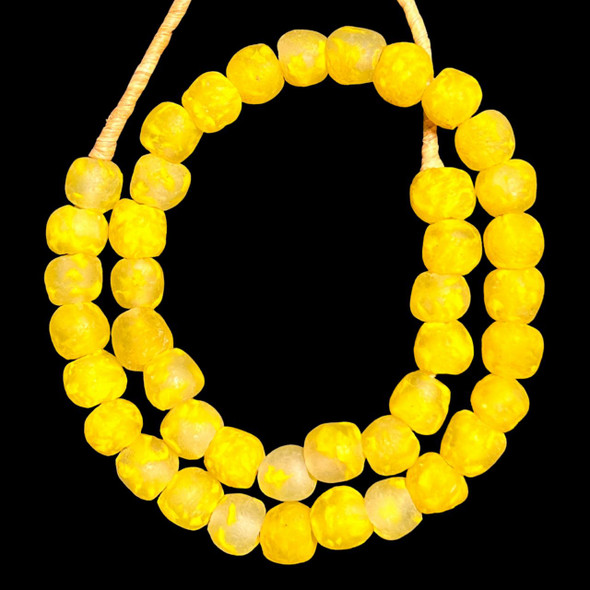 African Glass, Recycled, Clear & Yellow, 15mm, 20in Strand