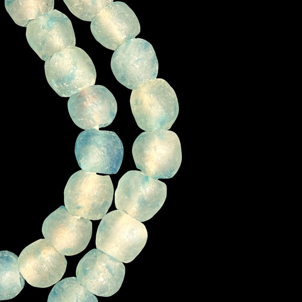 African Glass, Recycled, Clear & Blue, 15mm, 20in Strand