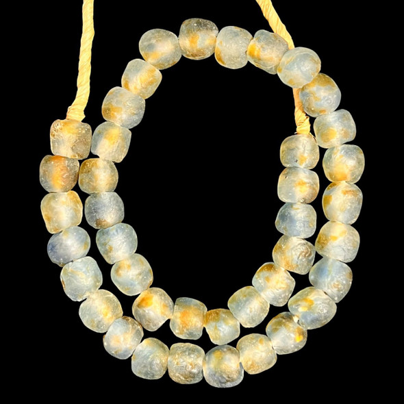 African Glass, Recycled, Clear, Blue & Gold, 15mm, 20in Strand