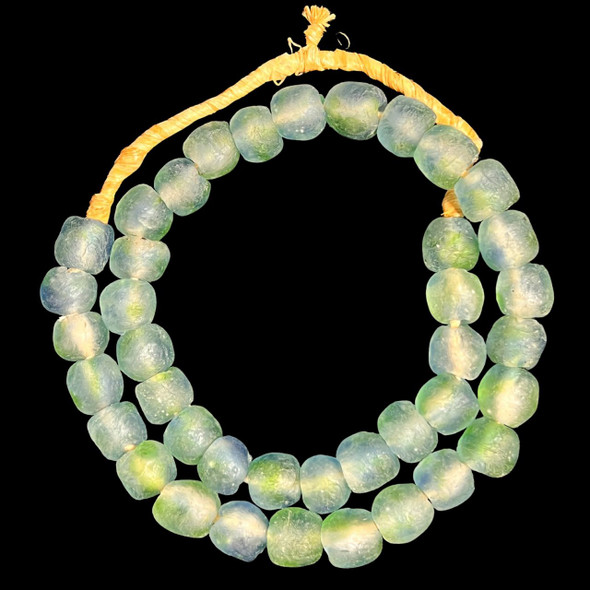 African Glass, Recycled, Clear, Blue & Green, 15mm, 20in Strand
