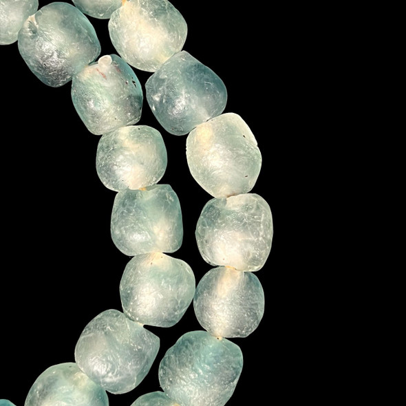 African Glass, Recycled, Clear & Montana Blue, 15mm, 20in Strand