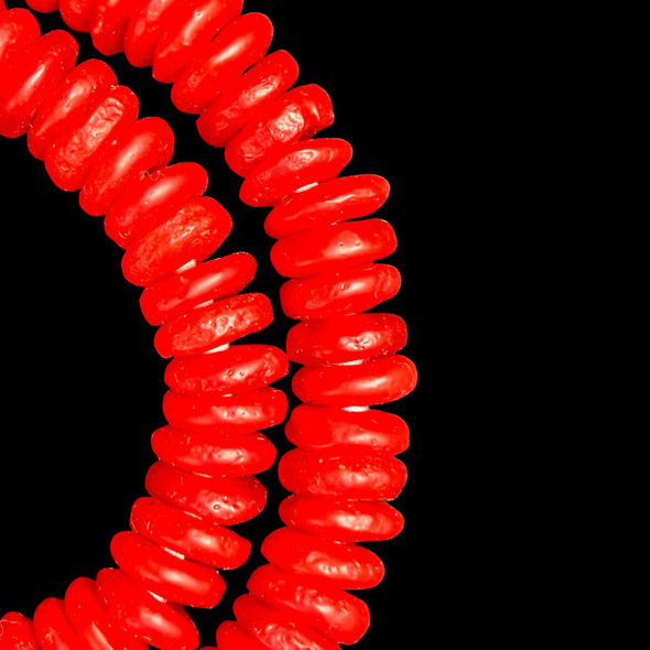 African Glass, Recycled, Rondelle, Red, 12x4mm, 20in Strand