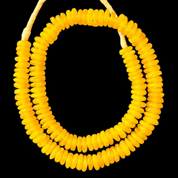 African Glass, Recycled, Rondelle, Yellow, 12x4mm, 20in Strand