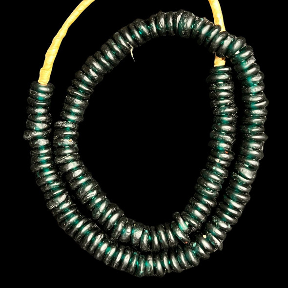 African Glass, Recycled, Rondelle, Viridian Green, 12x4mm, 20in Strand