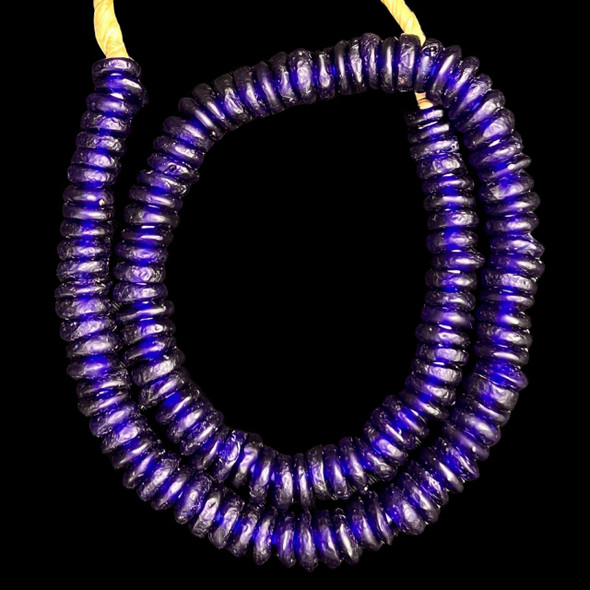 African Glass, Recycled, Rondelle, Blue, 12x4mm, 20in Strand