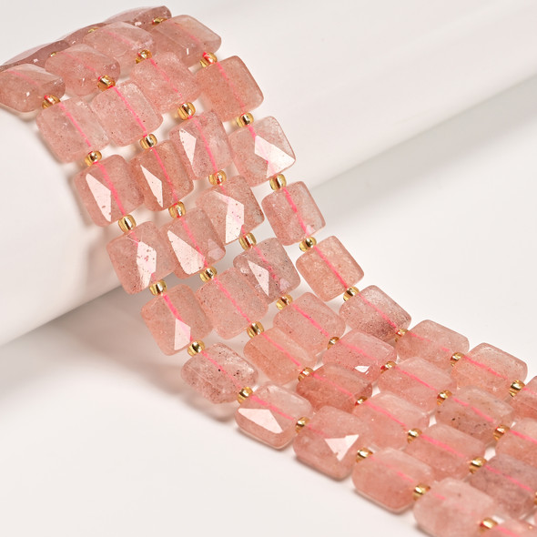 Strawberry Quartz, Natural, Faceted Flat Square, 10mm