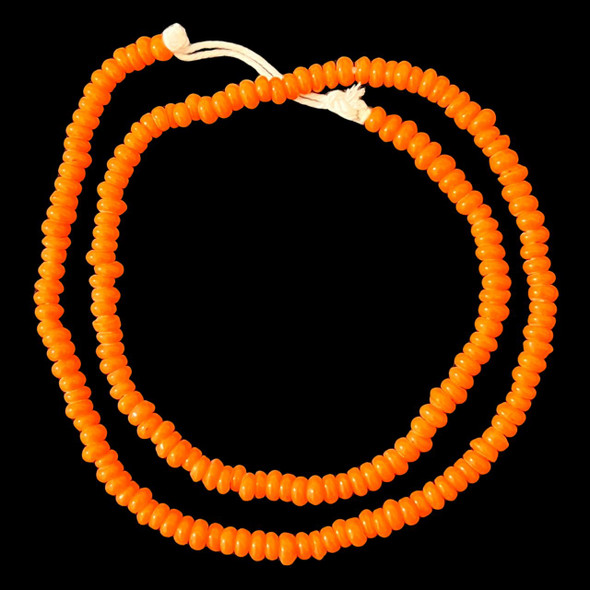 Indonesian Java Glass, Recycled, Donut, Orange, 6x4mm, 24in Strand