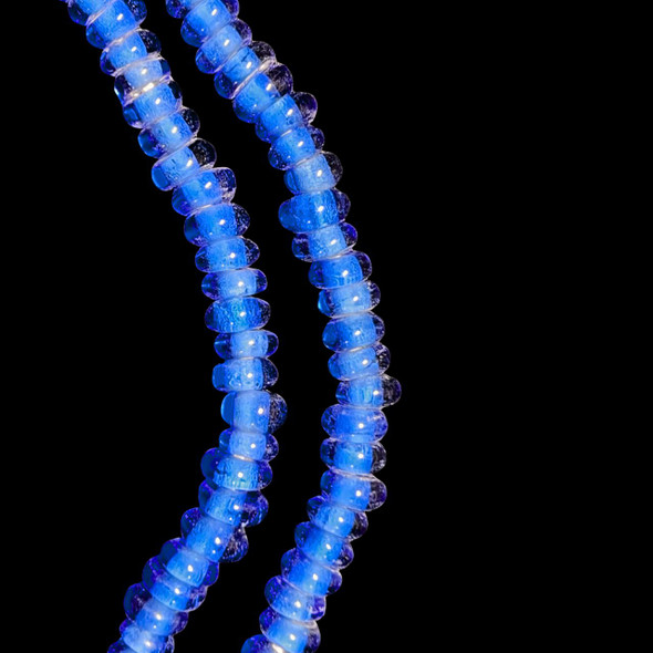 Indonesian Java Glass, Recycled, Donut, Blue, 6x4mm, 24in Strand