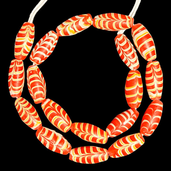 Indonesian Java Glass, Feather, Red, 26x12mm, 18in Strand