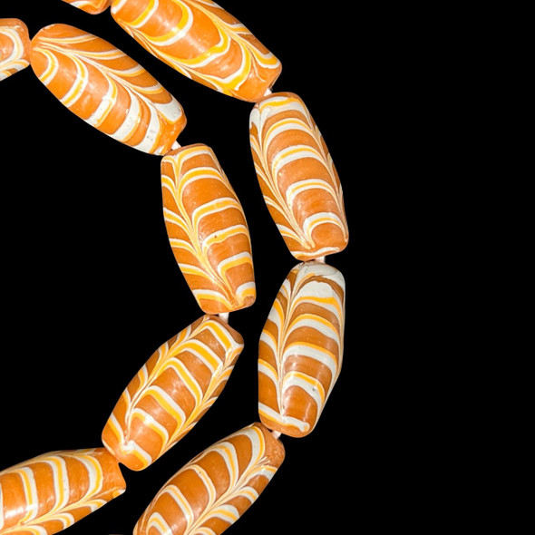 Indonesian Java Glass, Feather, Caramel Brown, 26x12mm, 18in Strand