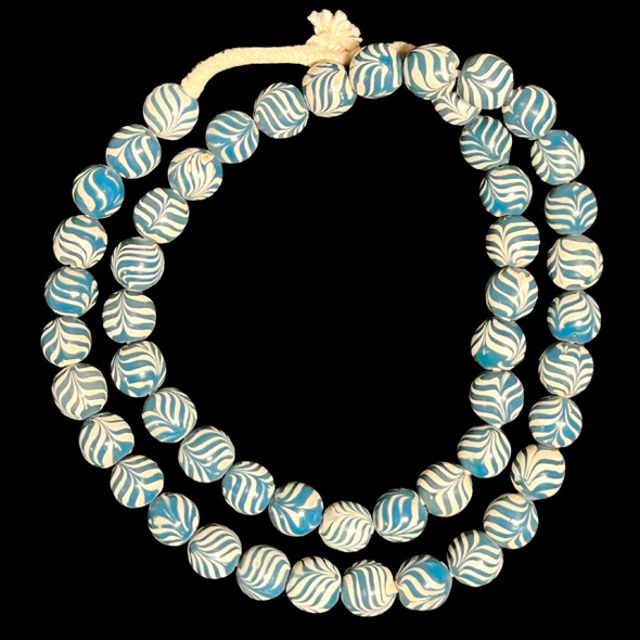 Indonesian Java Glass, Round, Feather, Blue, 16mm, 30in Strand
