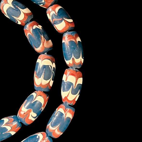 Indonesian Java Glass, Chevron, Teal, 16x8mm, 18in Strand