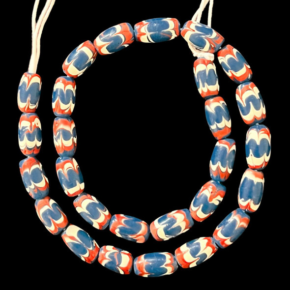 Indonesian Java Glass, Chevron, Teal, 16x8mm, 18in Strand