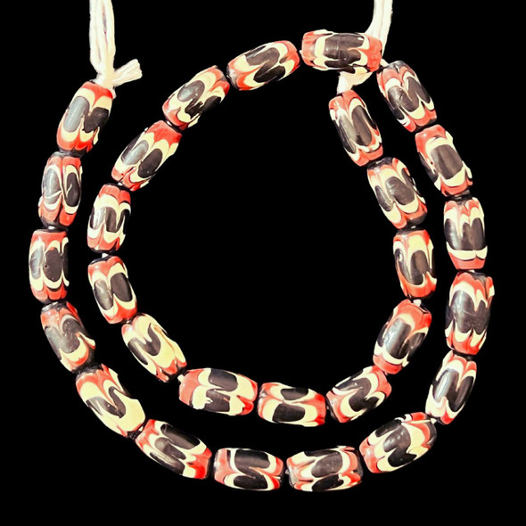 Indonesian Java Glass, Chevron, Black, 16x8mm, 18in Strand