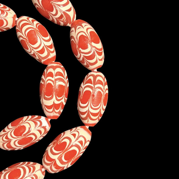 Indonesian Java Glass, Chevron, Red, 25x13mm, 18in Strand