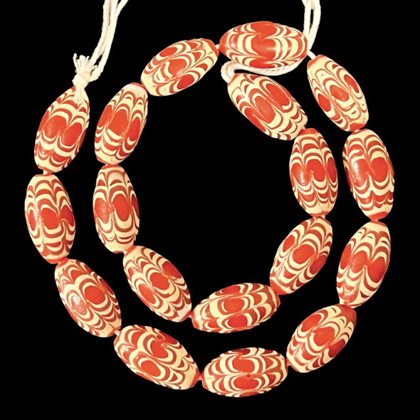 Indonesian Java Glass, Chevron, Red, 25x13mm, 18in Strand