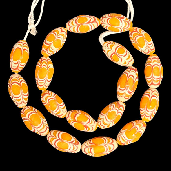 Indonesian Java Glass, Chevron, Yellow, 25x13mm, 18in Strand