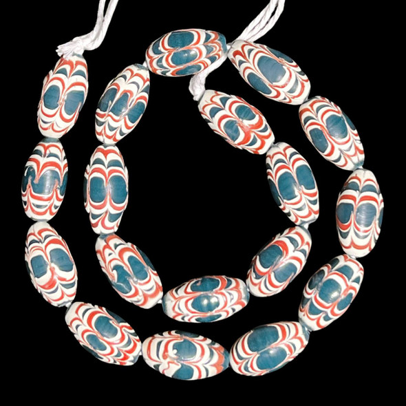 Indonesian Java Glass, Chevron, Teal, 25x13mm, 18in Strand