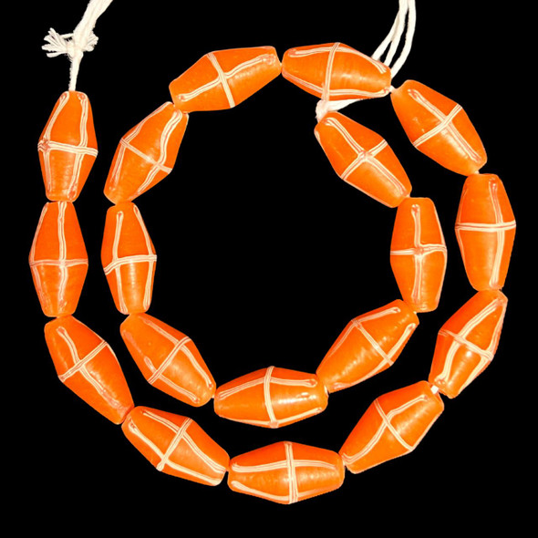 Indonesian Java Glass, French Cross, Orange, 25x13mm, 18in Strand