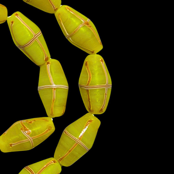 Indonesian Java Glass, French Cross, Lime Green, 25x13mm, 18in Strand