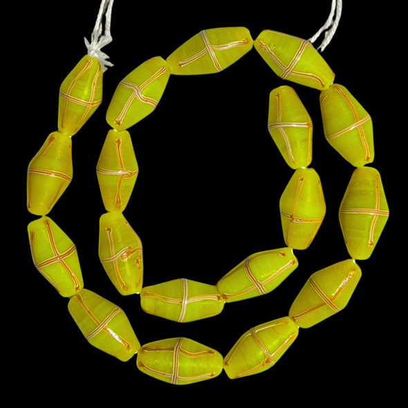 Indonesian Java Glass, French Cross, Lime Green, 25x13mm, 18in Strand