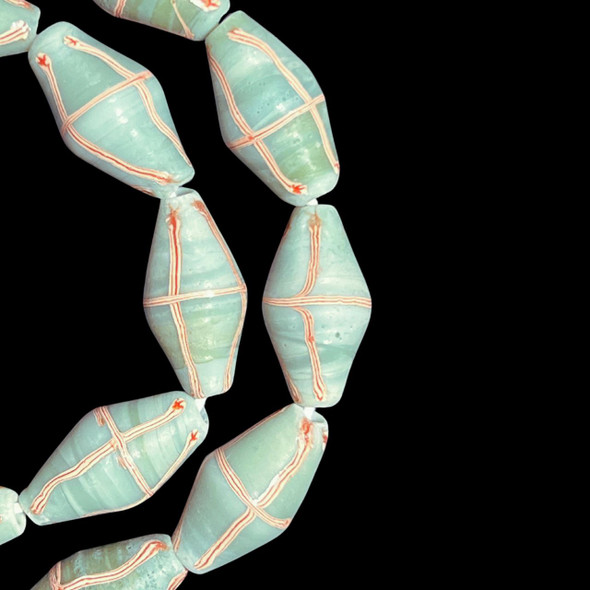 Indonesian Java Glass, French Cross, Aqua Blue, 25x13mm, 18in Strand