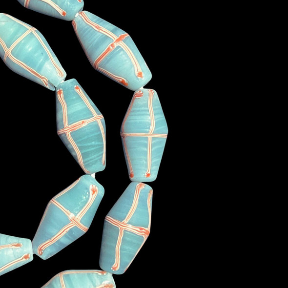 Indonesian Java Glass, French Cross, Blue, 25x13mm, 18in Strand