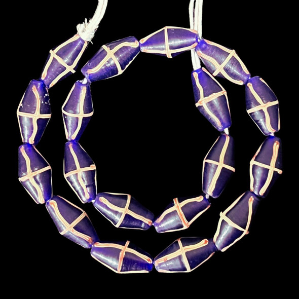 Indonesian Java Glass, French Cross, Dark Blue, 25x13mm, 18in Strand