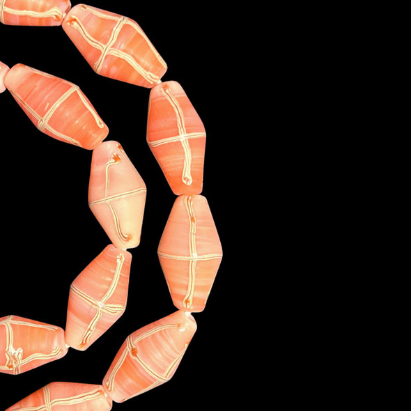 Indonesian Java Glass, French Cross, Pink, 25x13mm, 18in Strand