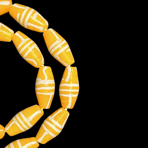 Indonesian Java Glass, French Cross, Yellow, 27x13mm, 18in Strand